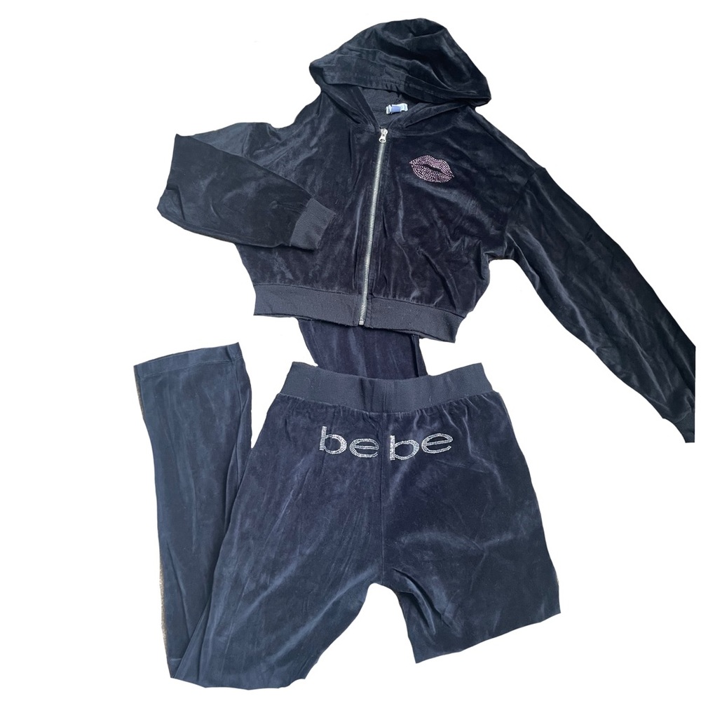 bebe Black Velour Tracksuit Set